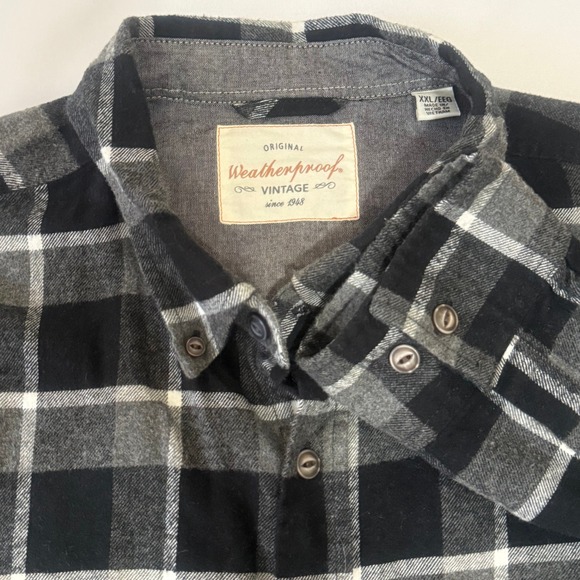 Original Weatherproof Vintage Other - Weatherproof Vintage Mens XXL Plaid Flannel Shirt Black Gray Button Up Long Slv.